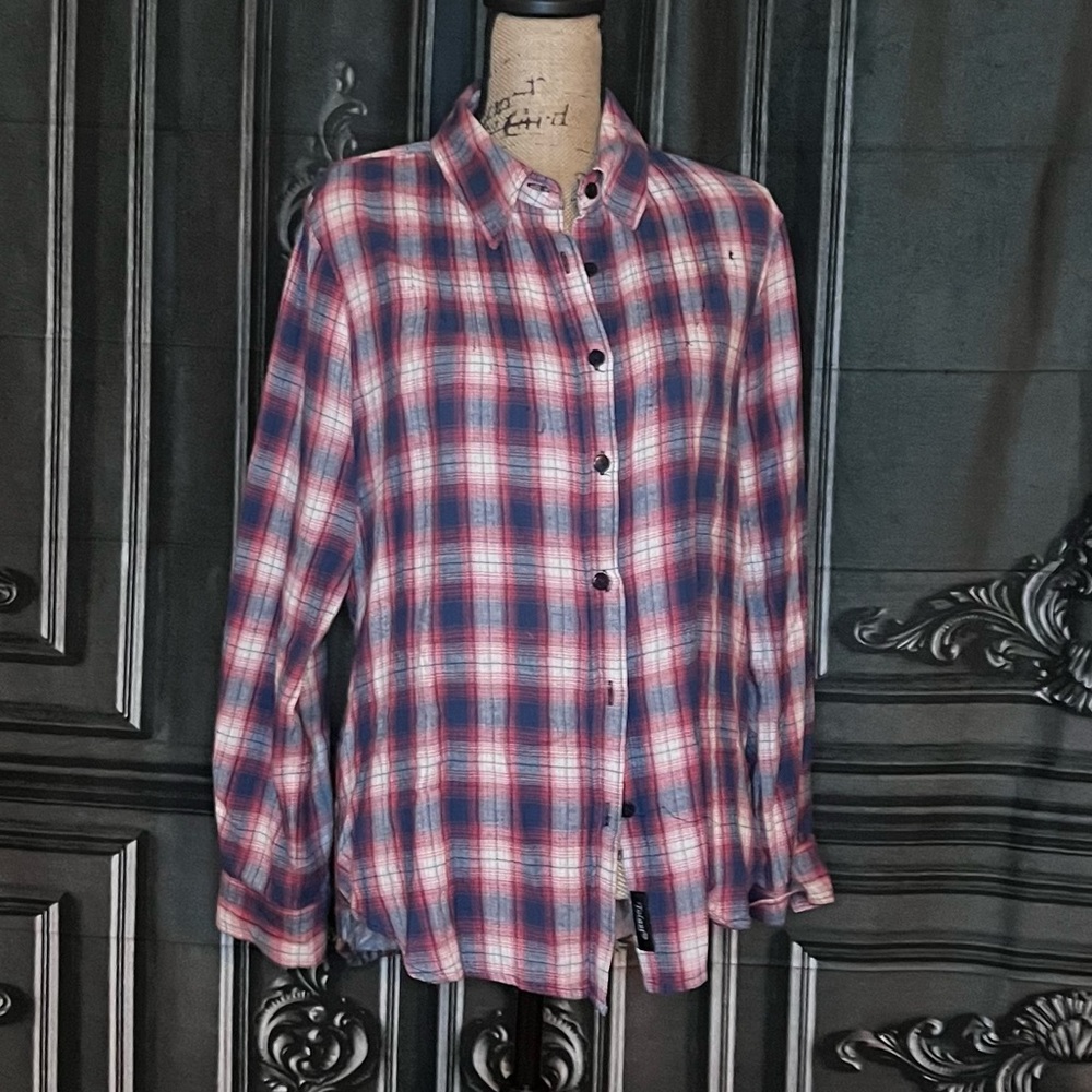 Long Sleeve Plaid Light Flannel Blouse
